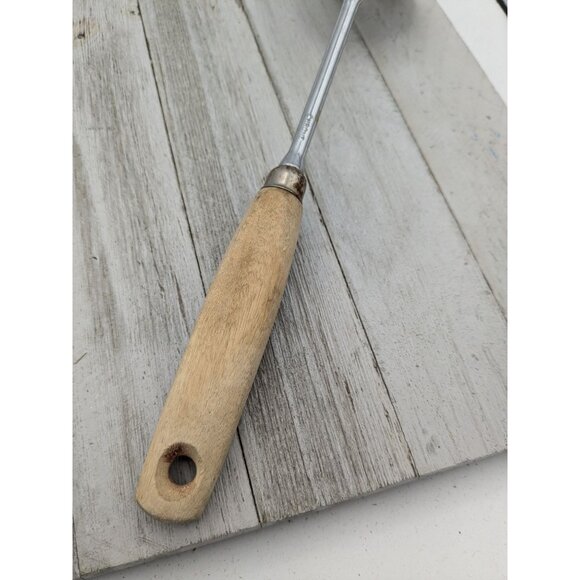 Vintage EKCO A&J Slotted Serving spoon Wood Handle 12" - Picture 6 of 9